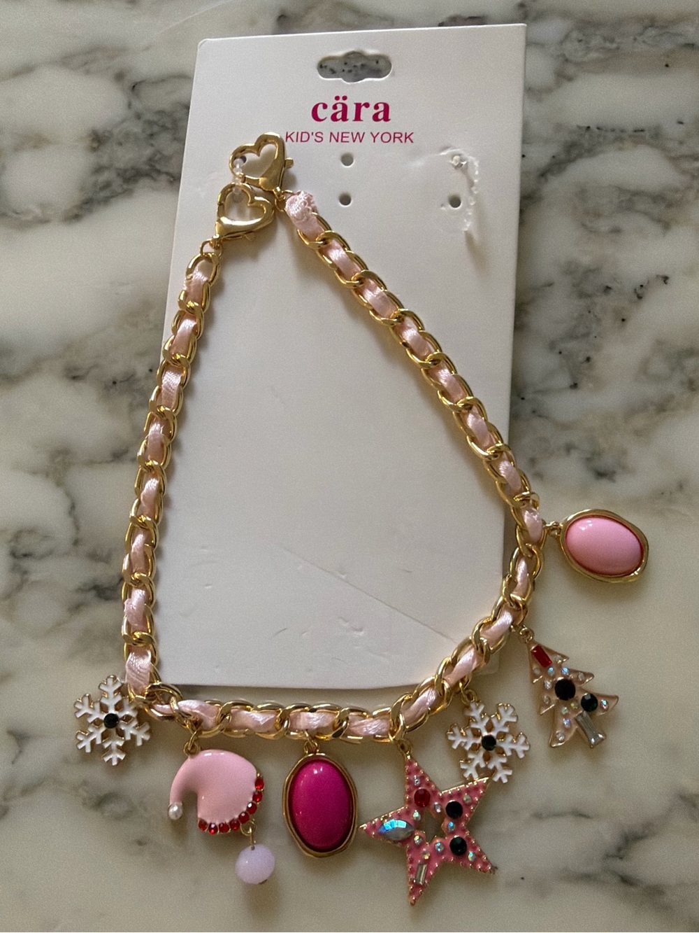 NWT Cara Kids New York Winter Wonderland Purse Charm Chain Pink Gold Tone Charm